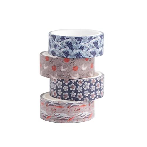 Grupo Erik Hokusai 4 Rollen Washi Tape Set - Scrapbook Klebeband Bunt - Washi Tape Set - Dekoratives Abdeckband - Scrapbook Zubehör Geschenkpapier, 3M von Grupo Erik