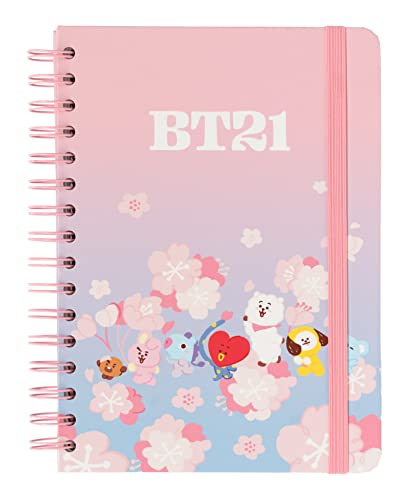 Grupo Erik Bullet Journal Dotted BT21 Cherry Blossom Hard Cover Notizblock, Ringbuch Notizbuch, Dotted Tagebuch, Mit Ringbindung Offizieller Merch, Rosa, A5 von Grupo Erik