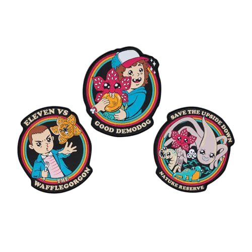 Grupo Erik Patches zum Aufbügeln Bügelbilder für Textilien Stranger Things Set 3 Bügelflicken Aufnäher Erwachsene und Kinder - Offizieller Stranger Things Merch von Grupo Erik