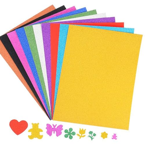 10 Blatt Glitzerpapier zum Basteln und Gestalten, 21x29.7cm A4 Bunt Glitzer Papier,250g Glitterkarton Bastelpapier für DIY Grußkarten Scrapbooking Glitter Craft Paper Cardboard,10 Farben von Gsedaox