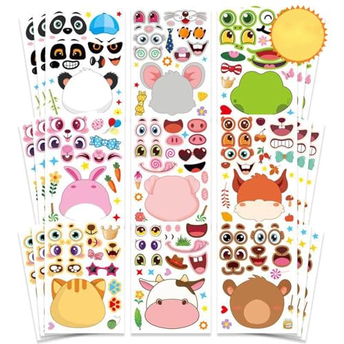 24 Pcs 21cmx 15cm Aufkleber Kinder Sticker, Aufkleber Dekoration Kit Diy,3D Aufkleber Set Für Kinder Diy Gesichtsaufkleber Mit Löwe, Affen Und Fantasietieren Für Party Favor Supplies Craft von Gsedaox