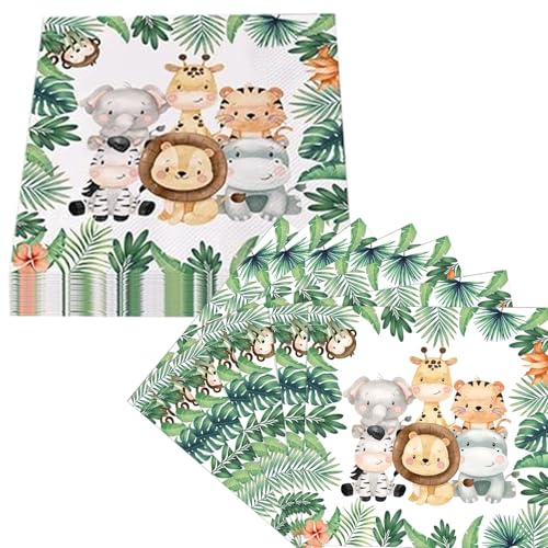 40 Stücke Servietten Kindergeburtstag,Servietten Dschungel,Party Tischdeko Waldtiere Servietten,Party Animals,Grün Für Waldtiere Geburtstag Und Servietten Tiere （33x33cm） von Gsedaox