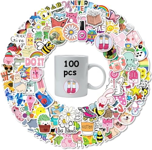 Aufkleber 100 Stück Cute Graffiti Sticker Set,Sticker Aesthetic Sticker Set,Asthetische Aufkleber,Wasserfeste Vinyl Stickers Für Diy Dekoration Für Sticker Laptop Computer, Sammelalbum, Gitarre, Tasse von Gsedaox