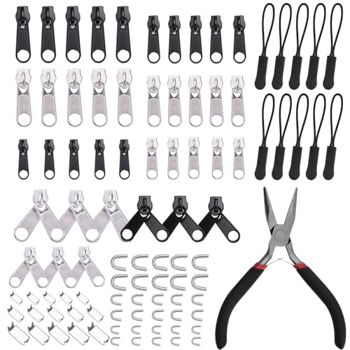 Gsrhzd Reißverschluss Reparatur Set, 95 Stück Reissverschluss Reparatur, Reisverschlussreparaturset Zipper, mit Reißverschluss Installieren Sie Zangen, für Bekleidung, Koffer, Taschen, Jacke, Jeans von Gsrhzd