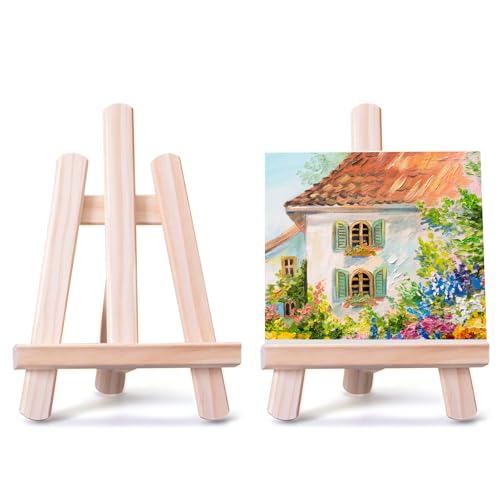 Gsrhzd Staffelei Klein, Tischstaffelei, 2 Stück Mini Staffelei Holz ohne Farbe zum Malen für Haus Schule Büro, Faltbar Staffelei Tisch für Präsentierung von Foto Postkarte Kalender (14 x 20 cm) von Gsrhzd