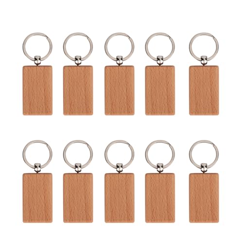 10 Stück leere Schlüsselanhänger aus Holz, unvollendete personalisierte Schlüsselanhänger mit Gravur, Schlüsselanhänger für DIY Handwerk, Kleidung, Tasche, Dekoration (Rechteckige Größe 5 * 3CM) von Gsycle