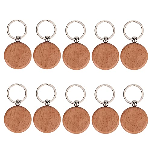 10 Stück leere Schlüsselanhänger aus Holz, unvollendete personalisierte Schlüsselanhänger mit Gravur, Schlüsselanhänger für DIY Handwerk, Kleidung, Tasche, Dekoration (Runde Größe 4 cm) von Gsycle