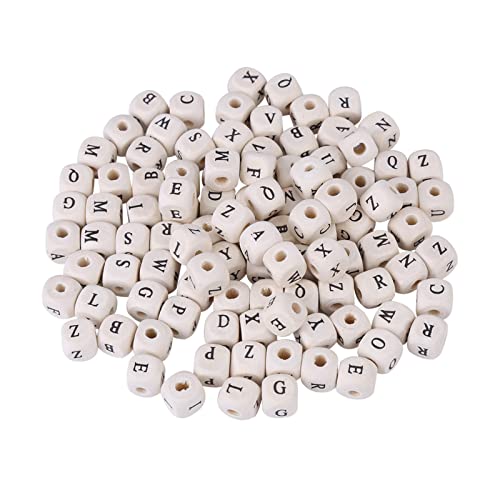 100 PCs Holzbuchstaben Perlen, gemischte Ahornquadrat -Buchstaben Perlen Quadrat großer Buchstaben Perlen Würfel Buchstaben Perlen für Schmuckhandwerk von Gsycle