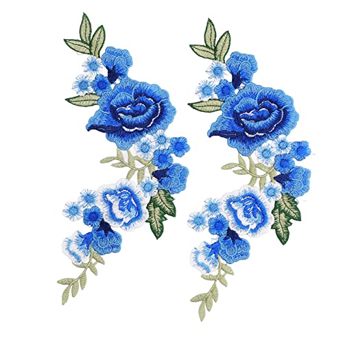 2 Stück Blumen-Stickerei-Patch, blaue Rose, Polyester-Seide, zum Aufnähen, Aufkleber, Applikation, Nähen, Bastelset für T-Shirts, Taschen, Jeans, Jacken von Gsycle