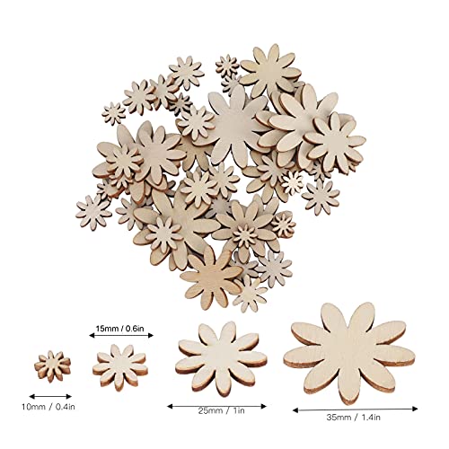 250pcs unvollendete Holzblume, Holzblumenausschnitte Verzierungen DIY Nicht-Poröse Ornamente Basteldekorationen für Weihnachten Hochzeitsfeier von Gsycle