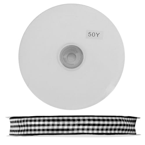 50 Yards kariertes Band, glatte Materialien, karierter Stoff, schwarzes Gingham-Band für DIY-Kleidungsdekorationszubehör (Schwarz und Weiß) von Gsycle