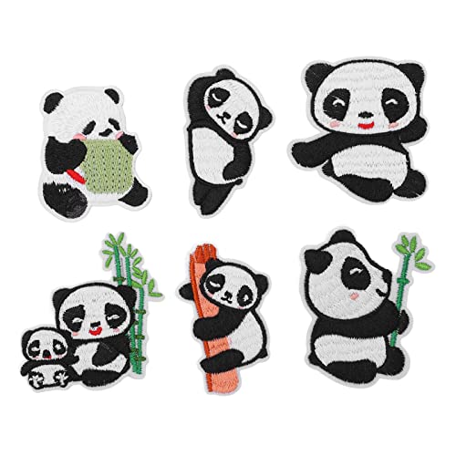 6 PCs Panda Stickpatches, verschiedene Stile niedliche Panda Fun Patches Panda Iron auf Flecken Kleidungsflecken für DIY Bastelbeutel Schuh von Gsycle