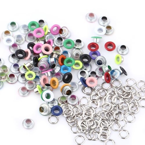 Gsycle 100 Sets 5 mm runde Metallösen, metallische Scrapbooking-Ösen, Schnallenösen und Ösen für Lederhandwerk, Bekleidungszubehör (Mixed Color) von Gsycle