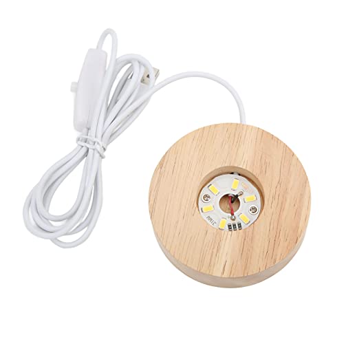 Gsycle LED-Lichtsockel, USB-Schnittstelle, Eichenholzmaterial, beleuchteter Display-Sockel, rund, 2 cm dick, leuchtende dekorative Display-Lampe für Zuhause, 5 V (Oak solid wood) von Gsycle