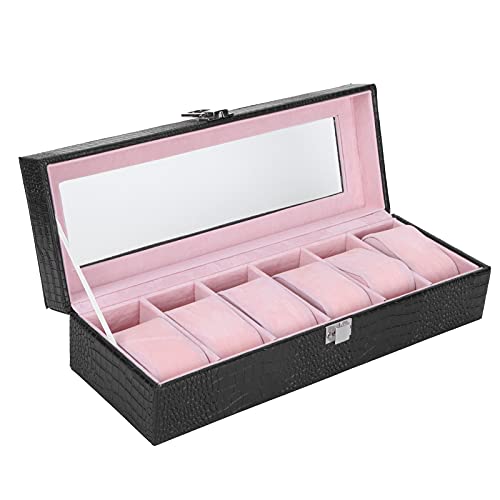 Gsycle Uhrenbox, 6 Fächer, Uhrenvitrine, PU-Leder, Schmuckschatulle, Rechteckig, Schmuck-Organizer Mit Spiegel Für Schmuck, Armbanduhr von Gsycle