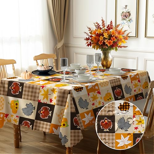 GthreeD Herbst Tischdecke Kürbis Herbstblätter Hahn Tischdecke Abwaschbar Tischdecken Herbst Dekoration Tischdecke Geeignet für Erntedankfest Herbst Deko Innen Outdoor 140x180 cm von GthreeD