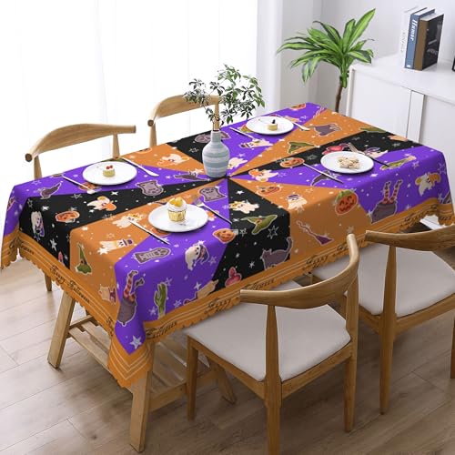 Halloween Tischdecke Abwaschbar Kürbis Kerze Ghosts Grabstein Deko Party Tischdecken Rechteckig Polyester Wasserdicht Tischtuch Horror Tischdeko für Outdoor Garten Esszimmer Küche 140x180cm von GthreeD