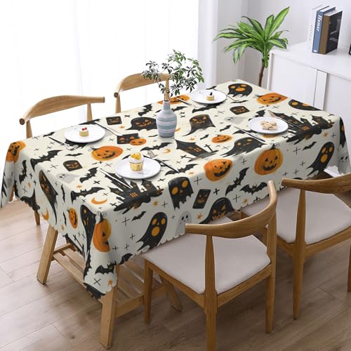 Halloween Tischdecke Kürbis Ghosts Fledermaus Deko Party Tischdecken Rechteckige Tischdecke Abwaschbar Polyester Wasserdicht Tischtuch Horror Tischdeko für Outdoor Garten Esszimmer Küche 140x180cm von GthreeD