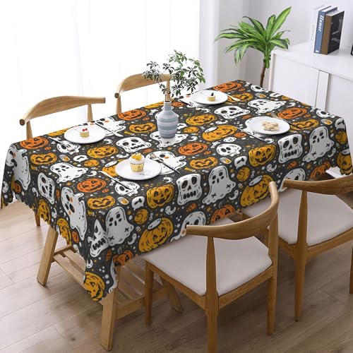 Halloween Tischdecke Kürbis Ghosts Totenkopf Deko Party Tischdecken Rechteckige Tischdecke Abwaschbar Polyester Wasserdicht Tischtuch Horror Tischdeko für Outdoor Garten Esszimmer Küche 110x140cm von GthreeD