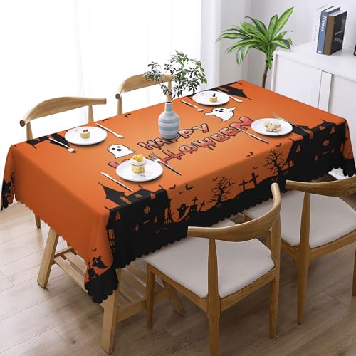 Happy Halloween Tischdecke Ghosts Geister Deko Party Tischdecken Rechteckige Tischdecke Abwaschbar Polyester Wasserdicht Tischtuch Horror Tischdeko für Outdoor Garten Esszimmer Küche 110x140cm von GthreeD