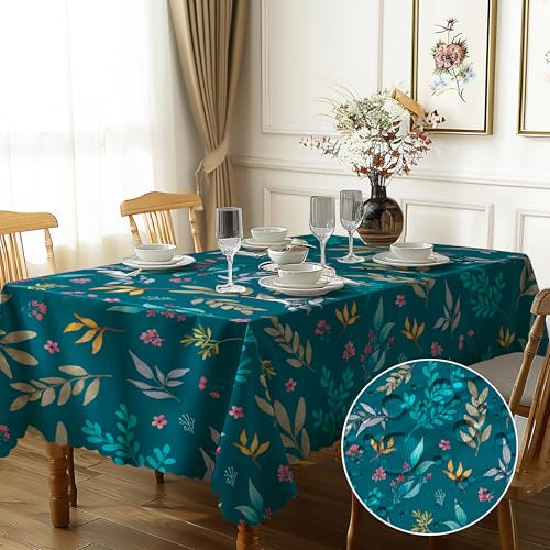 Tischdecke Rechteckig Blumen Garten Landhausstil Polyester Tischtuch Outdoor Abwaschbar Tischdecken Geeignet für Party Picknick Essen Garten 150x220cm von GthreeD