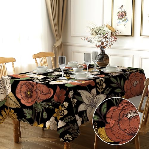 Tischdecke Rechteckig Blumen Garten Florals Landhausstil Polyester Vintage Tischtuch Outdoor Abwaschbar Tischdecken Geeignet für Party Picknick Essen Garten 110x140cm von GthreeD