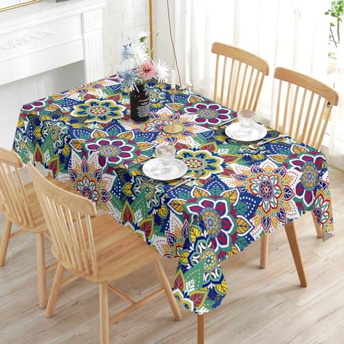 Boho Tischdecke Rechteckig Tischdecke Abwaschbar Waschbar und Abwischbar Antifouling Mandala Polyester Vintage Tischdecke Geeignet für Party Picknick Essen Garten 110x140cm von GthreeD