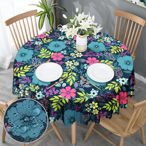 Tischdecke Rund 150 cm Blumen Garten Florals Landhausstil Polyester Vintage Tischtuch Outdoor Abwaschbar Tischdecken Geeignet für Party Picknick Essen Garten von GthreeD