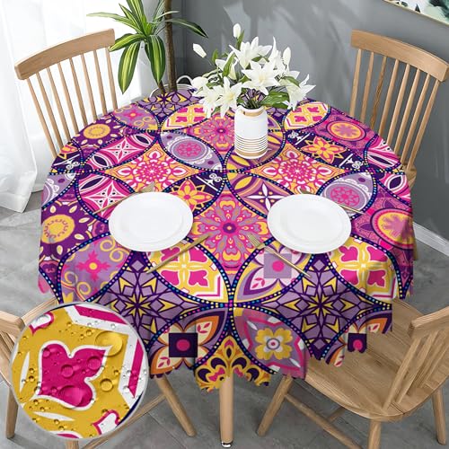 Tischdecke Rund 150 cm Boho Style Tischdecke Polyester Vintage Tischtuch Outdoor Abwaschbar Tischdecken Geeignet für Party Picknick Essen Garten von GthreeD