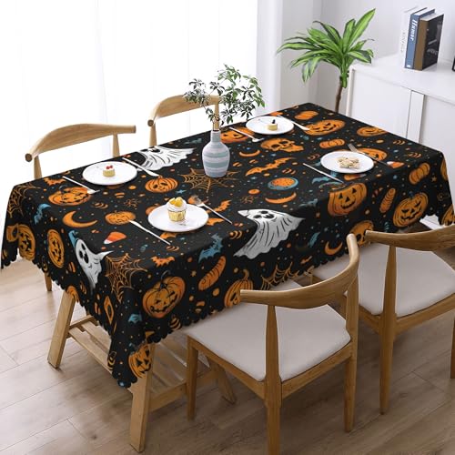 Halloween Deko Tischdecke Schwarz Rund 150 cm Kürbis Ghosts Totenkopf Deko Party Tischdecken Abwaschbar Polyester wasserdichte Tischtuch Tischdekoration für Herbst Outdoor Garten Esszimmer Küche von GthreeD