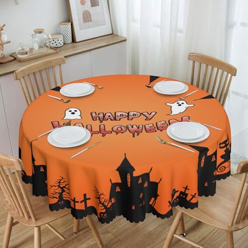 Happy Halloween Tischdecke Rund 150 cm, Ghosts Geister Deko Party Tischdecken Abwaschbar Polyester wasserdichte Tischtuch Halloween Deko Tischdekoration für Herbst Outdoor Garten Esszimmer Küche von GthreeD