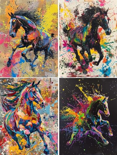 4 Stück Diamond Painting Set Tiere,5D Diamond Painting Erwachsene Kinder,4er Set Diamant Painting Bilder Pferde,DIY Diamant Malerei Kunst Handwerk für Dekoration Schlafzimmer Wohnzimmer Wand 15x20cm von Gtohoo