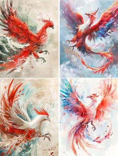 4 Stück Diamond Painting Set Tiere,5D Diamond Painting Erwachsene Kinder,4er Set Diamant Painting Bilder Phoenix,DIY Diamant Malerei Kunst Handwerk für Dekoration Schlafzimmer Wohnzimmer Wand 15x20cm von Gtohoo