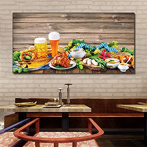 5D Diamant Painting Bilder Bier Fleisch Essen,DIY Diamond Painting Set für Kinder und Erwachsene, Malen Nach Zahlen Vollbohrer Kristall Strass Mosaik Leinwand Stickerei Handwerk Wanddeko 40x120cm von Gtohoo