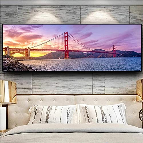 5D Diamant Painting Bilder Golden Gate Bridge,DIY Diamond Painting Set für Kinder und Erwachsene, Malen Nach Zahlen Vollbohrer Kristall Strass Mosaik Leinwand Stickerei Handwerk Wanddeko 30x90cm von Gtohoo