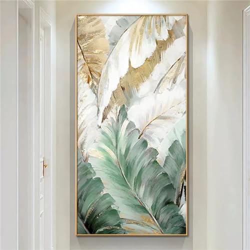 Diamond Painting Grüne Federn,5D Diamant Painting Bilder,Diamond Painting Erwachsene Groß,Full Drill Diamond Painting Set,Diamond Art Painting Embroidery Cross Stitch Pictures Home Wall Decor 60x120cm von Gtohoo