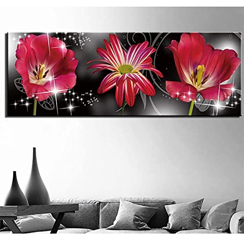 Diamond Painting Rote Gänseblümchen-Blume,5D Diamant Painting Bilder für Erwachsene Kinder,Diaments Painting groß Vollbohrer,DIY Diamond Painting Full Set,für Heimdekor Wand Kunsthandwerk 50x150cm von Gtohoo