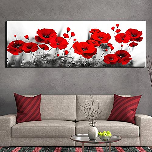 Diamond Painting Rote Mohnblume,5D Diamant Painting Bilder für Erwachsene Kinder,Diaments Painting groß Vollbohrer,DIY Diamond Painting Full Set,für Heimdekor Wand Kunsthandwerk Geschenk 30x90cm von Gtohoo