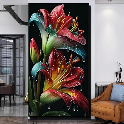 Grüne und rote Blüten Diamond Painting Erwachsene groß,Diamond Painting XXL,5D Diamant Painting Pictures Children,Full Diamond Art Painting Embroidery Cross Stitch Crystal Art Home Decoration 60x120cm von Gtohoo