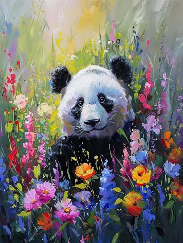 Malen Nach Zahlen Erwachsene, Malen Nach Zahlen Panda Blume, DIY Ölmalerei Bastelset für Anfänger und kinder Mit 3-Pinseln und Acrylfarbe für Home Decor oder Geschenk 50x70cm (Ohne Rahmen) T-347 von Gtohoo