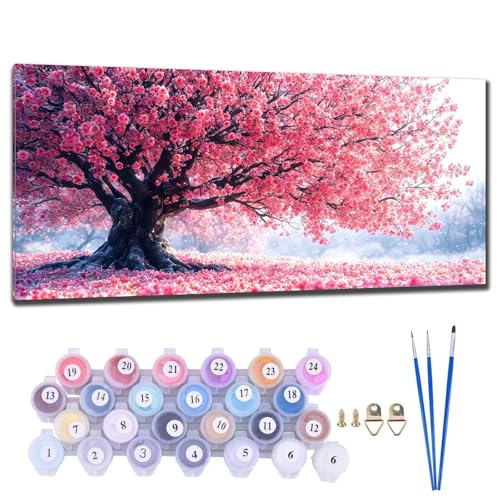 Malen Nach Zahlen Erwachsene Baum Rosa Malen Nach Zahlen XXL 20x40cm Paint by Numbers Anfänger Kinder, Malen-Nach-Zahlen ab 9 Jahre Mädchen Geschenke, DIY Ölgemälde Bastelset Wohnzimme Wanddeko F-6 von Gtohoo