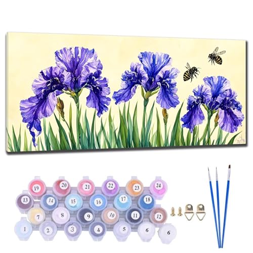 Malen Nach Zahlen Erwachsene Blaue Blumen Malen Nach Zahlen 50x100cm Malen-Nach-Zahlen ab 9 Jahre Mädchen, Anfänger, Kinder, Paint by Numbers DIY Leinwand Bastelset Wanddeko Wohnzimme Geschenke Y-1 von Gtohoo