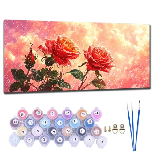 Malen Nach Zahlen Erwachsene Blume Rose Malen Nach Zahlen 20x40cm Malen-Nach-Zahlen ab 9 Jahre Mädchen, Anfänger, Kinder, Paint by Numbers Kreativ Leinwand Bastelset Wanddeko Wohnzimme Geschenke W-1 von Gtohoo