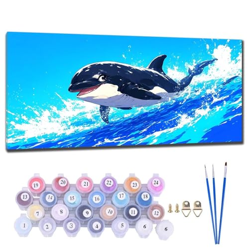 Malen Nach Zahlen Erwachsene Delphin Tier Malen Nach Zahlen 20x40cm Malen-Nach-Zahlen ab 9 Jahre Mädchen, Anfänger, Kinder, Paint by Numbers DIY Leinwand Bastelset Wanddeko Wohnzimme Geschenke P-7 von Gtohoo