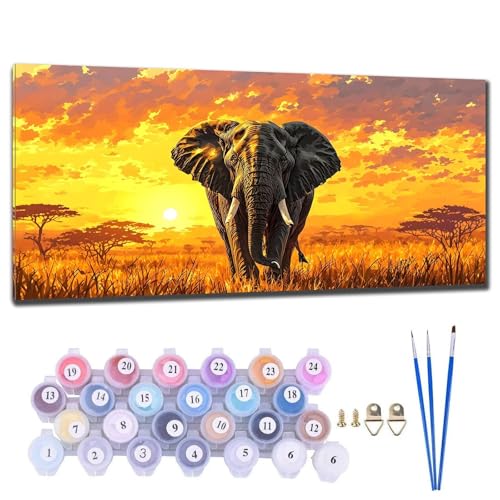 Malen Nach Zahlen Erwachsene Elefant Malen Nach Zahlen XXL 20x40cm Paint by Numbers Anfänger Kinder, Malen-Nach-Zahlen ab 9 Jahre Mädchen Geschenke, DIY Ölgemälde Bastelset Home Wanddeko Wohnzimme P-6 von Gtohoo