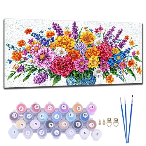 Malen Nach Zahlen Erwachsene Farbige Blumen Malen Nach Zahlen 20x40cm Malen-Nach-Zahlen ab 9 Jahre Mädchen, Anfänger, Kinder, Paint by Numbers DIY Kreativ Leinwand Bastelset Wanddeko Wohnzimme C-8 von Gtohoo