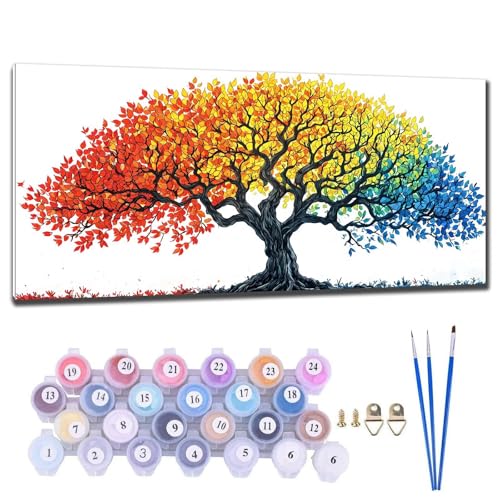 Malen Nach Zahlen Erwachsene Farbiger Baum Malen Nach Zahlen 50x100cm Paint by Numbers Anfänger Kinder, Malen-Nach-Zahlen ab 9 Jahre Mädchen Geschenke, DIY Ölgemälde Bastelset Wohnzimme Wanddeko L-9 von Gtohoo