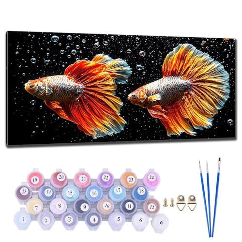 Malen Nach Zahlen Erwachsene Fisch Malen Nach Zahlen 20x40cm Malen-Nach-Zahlen ab 9 Jahre Mädchen, Anfänger, Kinder, Paint by Numbers DIY Kreativ Leinwand Bastelset Wanddeko Wohnzimme Geschenke G-4 von Gtohoo