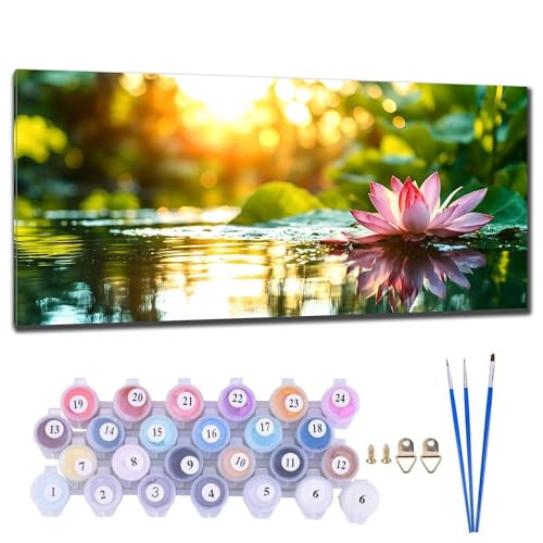 Malen Nach Zahlen Erwachsene Groß, DIY Malen Nach Zahlen Lotus Malen Nach Zahlen Kinder Anfänger, Leinwand Handgemalt Ölgemälde Kit mit Pinseln und Acrylfarbe, Deko Wohnzimmer Geschenk 60x120cm R-4 von Gtohoo