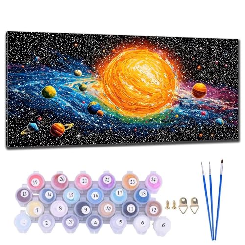 Malen Nach Zahlen Erwachsene Groß, DIY Malen Nach Zahlen Planet Malen Nach Zahlen Kinder Anfänger, Leinwand Handgemalt Ölgemälde Kit mit Pinseln und Acrylfarbe, Deko Wohnzimmer Geschenk 60x120cm R-6 von Gtohoo